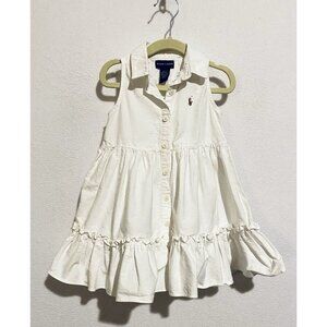 Ralph Lauren Shirt Dress Girls 2T White Ruffle Hem Sleeveless Cotton Preppy